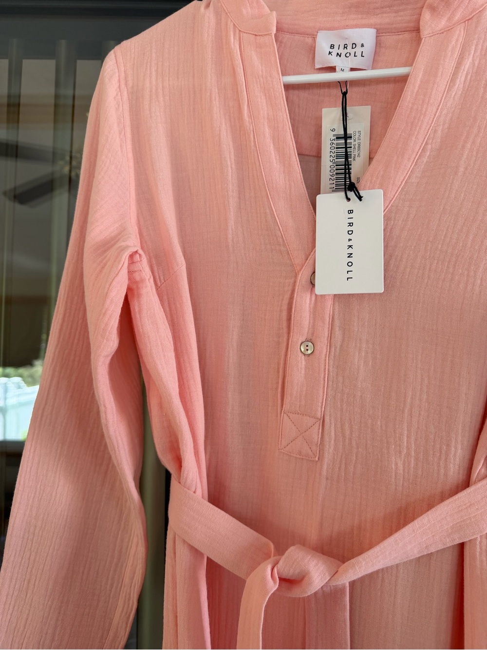 NWT Bird & Knoll Shell Pink Long Sleeve Belted Frieda Cotton Gauze Dress - Picture 4 of 6
